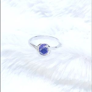 💜Dainty Lavender Round Solitaire Ring Synthetic Stone Sliver Ring 4-Prongs Band